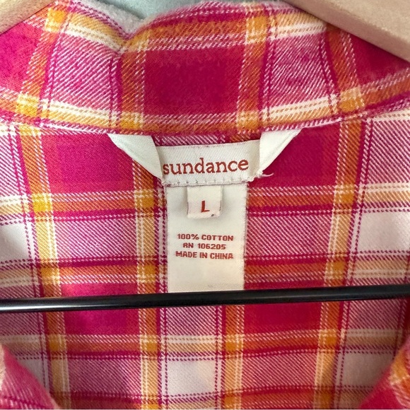 Sundance Women's Pink Plaid Cotton Flannel Pajama Top size L - Picture 4 of 10